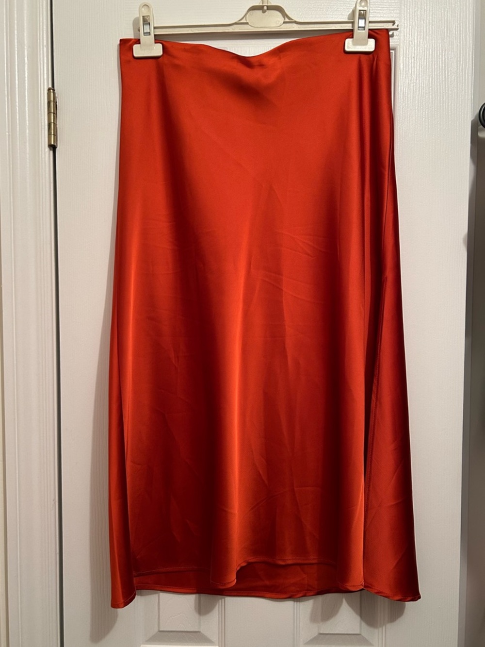 House of Harlow Red Orange Satin Midi Slip Skirt